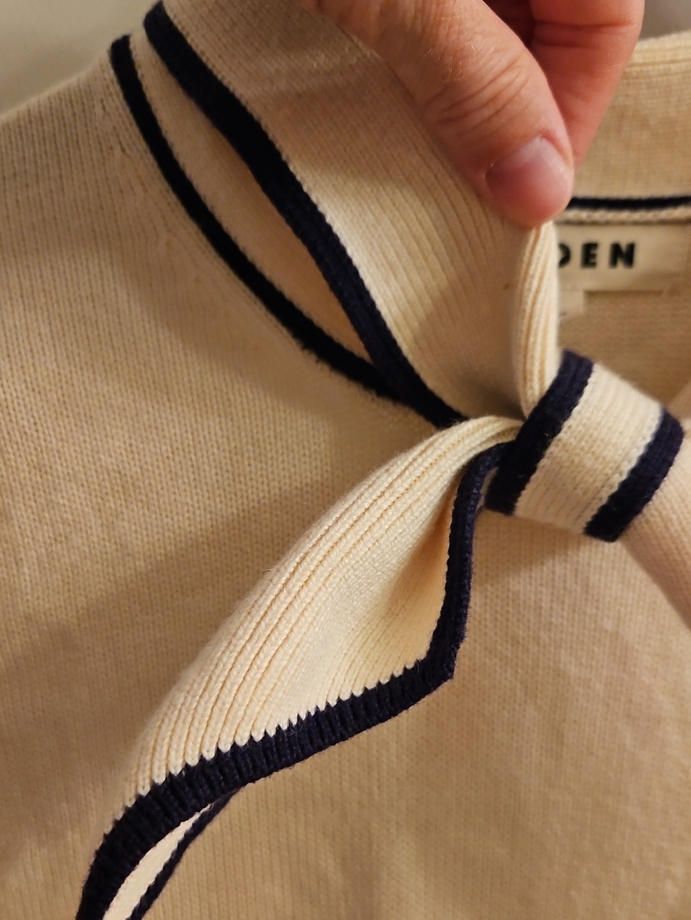 Boden Natural Cream Sailor Bow Knit Jumper, Cashmere, Wool, Cotton, S - Picture 5 of 11